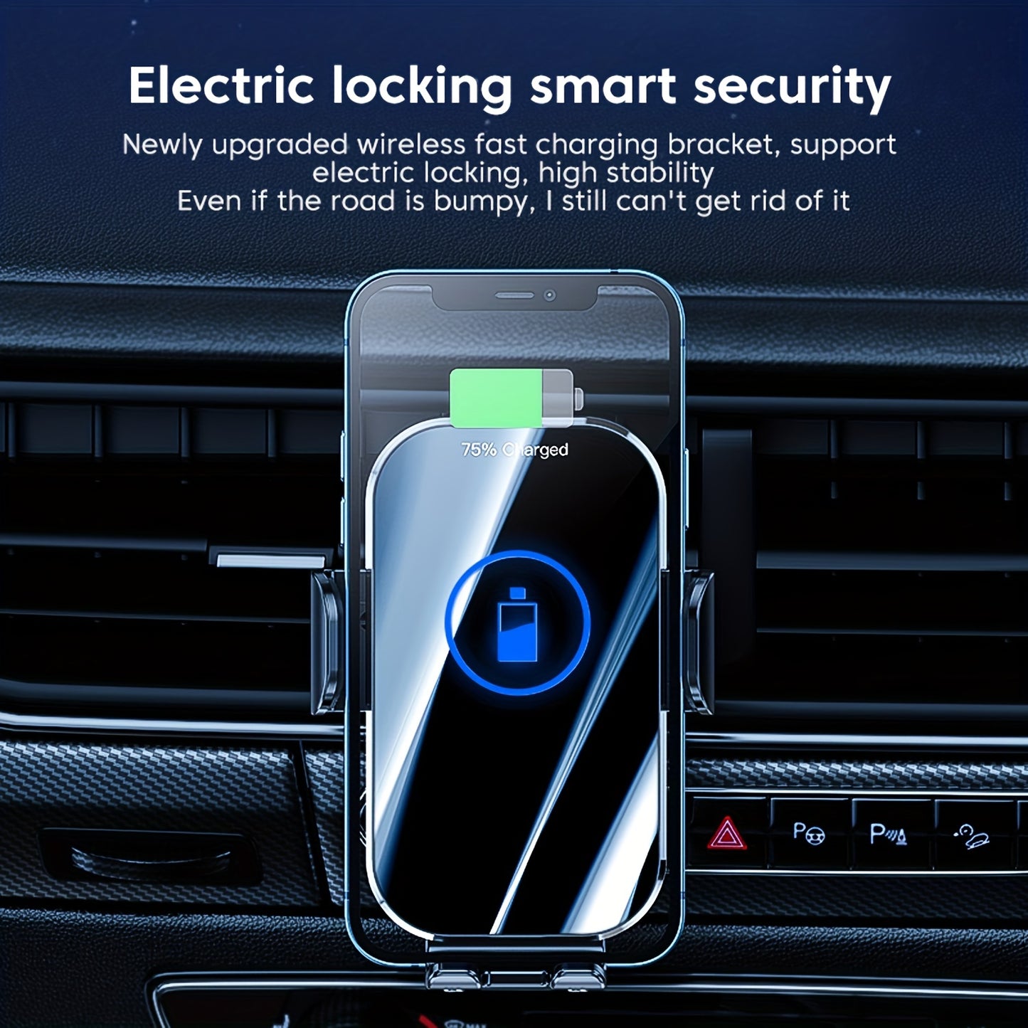 Suport auto, încărcător wireless auto, senzor automat de deschidere și închidere, sticlă securizată, încărcător auto, încărcare rapidă de 15 W pentru iPhone, Samsung și telefoane Google