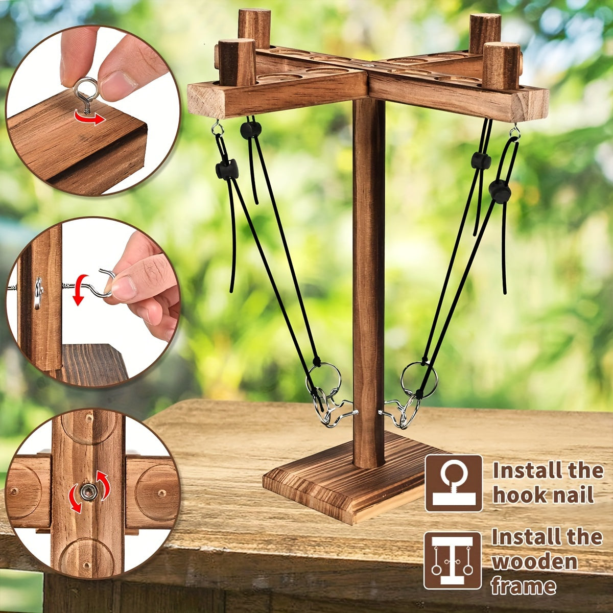Ring Toss Hook Games (2/4 People), Ring Game With Shot Ladder, Wooden Interactive Game For Home And Party