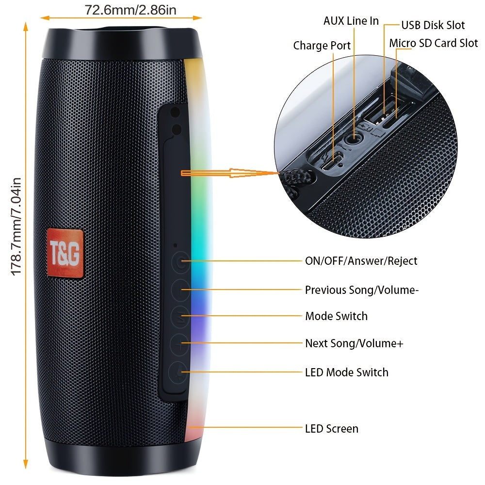 Difuzor wireless, difuzor impermeabil cu lumină LED colorată, difuzor portabil stereo 3D pentru exterior, cu bas luminos