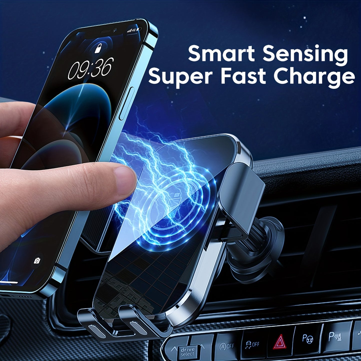 Suport auto, încărcător wireless auto, senzor automat de deschidere și închidere, sticlă securizată, încărcător auto, încărcare rapidă de 15 W pentru iPhone, Samsung și telefoane Google