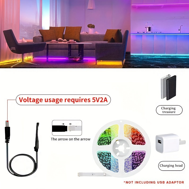 Create A Magical Ambience With 5050 RGB Led Strip Lights - Music Sync Color Changing, Remote Control, Perfect For Home, Garden, Party, And More!