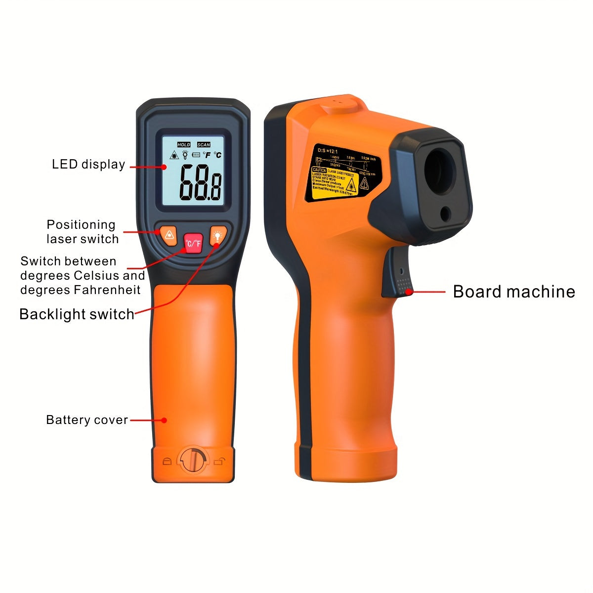 Termometru cu infraroșu, pistol portabil pentru măsurarea temperaturii, cuptor de pizza, grătar și motor - cititor de temperatură laser pentru suprafață -15°C până la 53°C - NU este potrivit pentru oameni