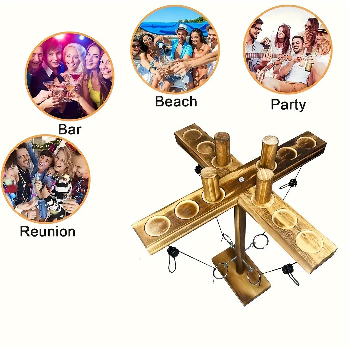 Ring Toss Hook Games (2/4 People), Ring Game With Shot Ladder, Wooden Interactive Game For Home And Party