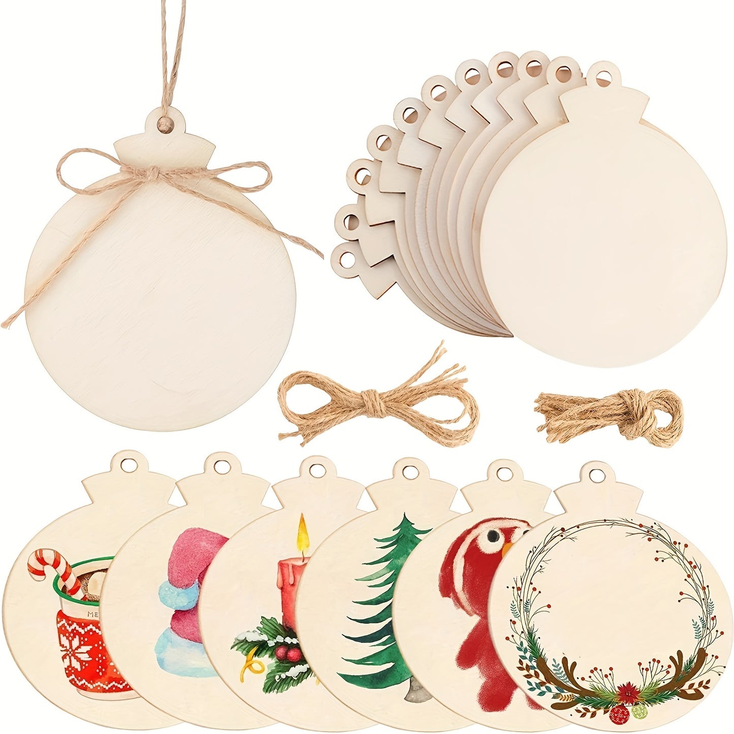 10 buc ornamente rotunde din lemn cu găuri, felii de lemn de 10,92 cm pentru piese centrale de artizanat, ornamente din lemn DIY, jucării agățate, jocuri, pictură DIY, realizare, Crăciun, Halloween, cadou de Ziua Recunoștinței