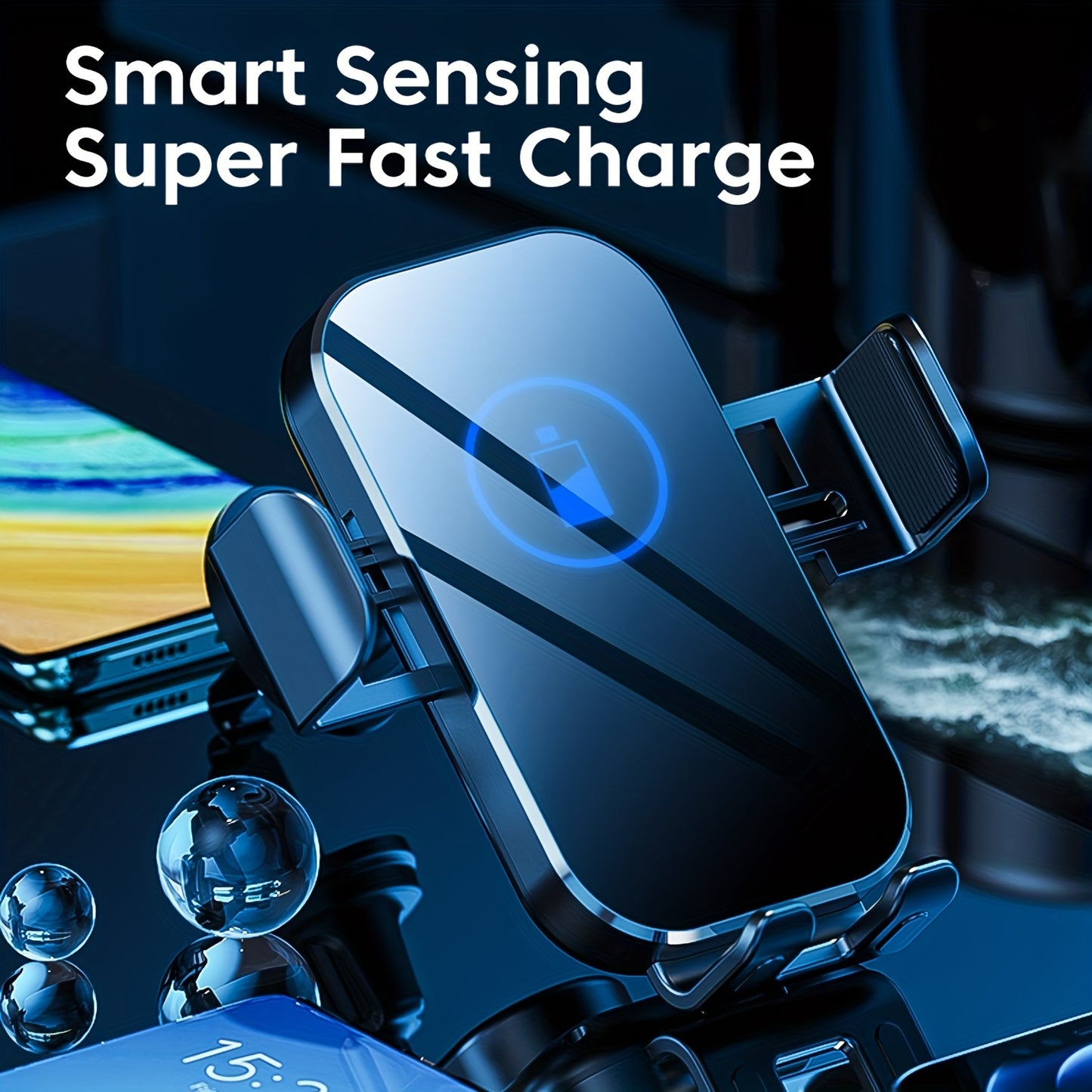 Suport auto, încărcător wireless auto, senzor automat de deschidere și închidere, sticlă securizată, încărcător auto, încărcare rapidă de 15 W pentru iPhone, Samsung și telefoane Google