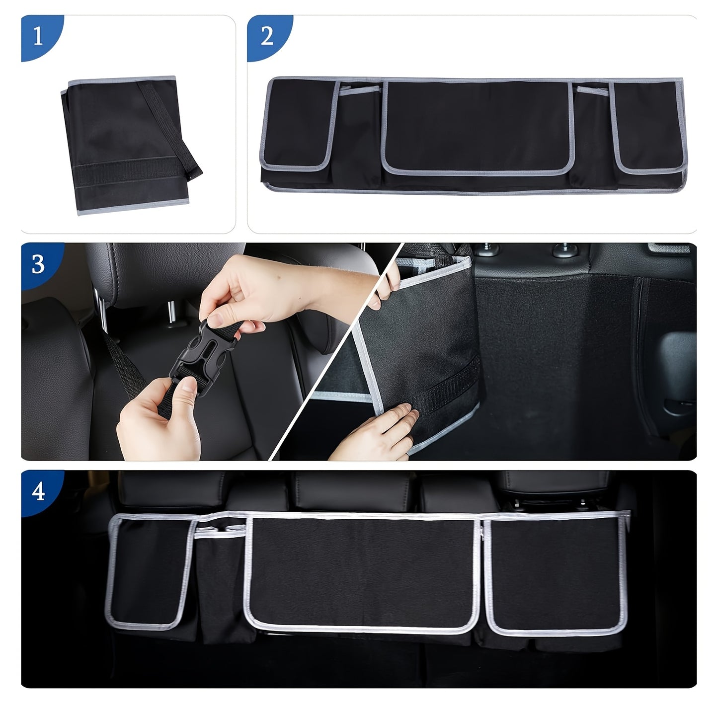 Organizator universal pentru spătarul scaunului auto, material Oxford 600D de mare capacitate cu buzunare multiple, material din fibră de poliester, soluție de depozitare pentru vehicul