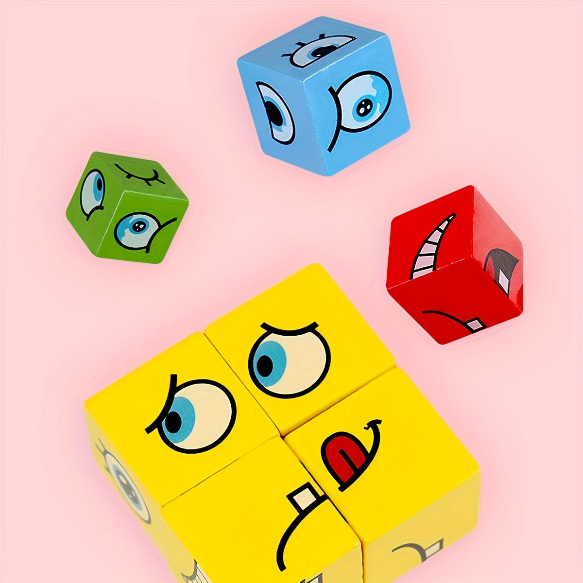 Children's Wooden Four Person Battle, Face Changing Facial Expressions, Magic Cube Building Blocks, Wooden Interactive Games, Parties, Early Childhood Education, Puzzle Toys halloween christmas gift