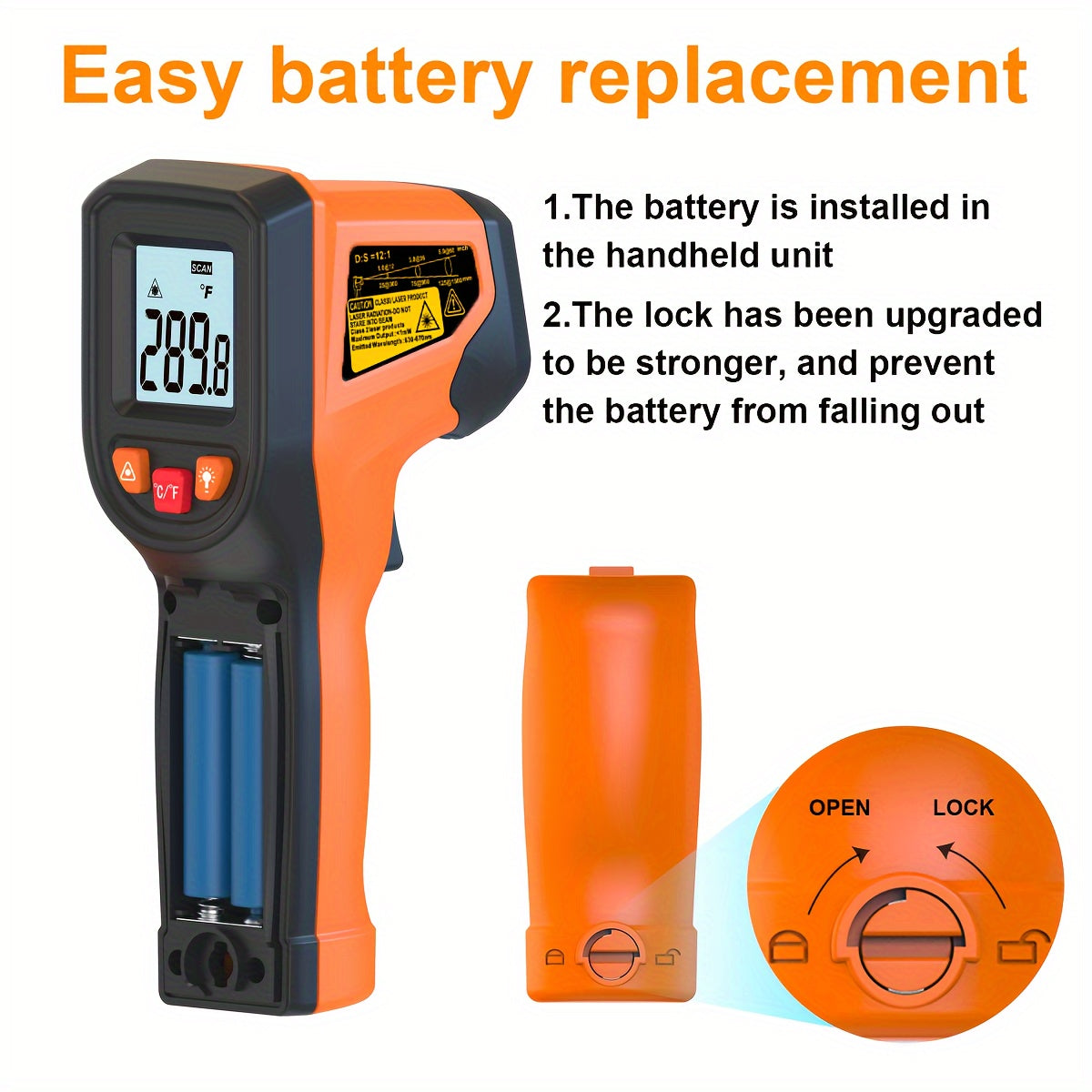 Infrarot-Thermometerpistole, Hand-Wärmetemperaturpistole für Kochtester, Pizzaofen, Grill und Motor – Laser-Oberflächentemperaturanzeige – 58 °F bis 1112 °F – NICHT für Menschen