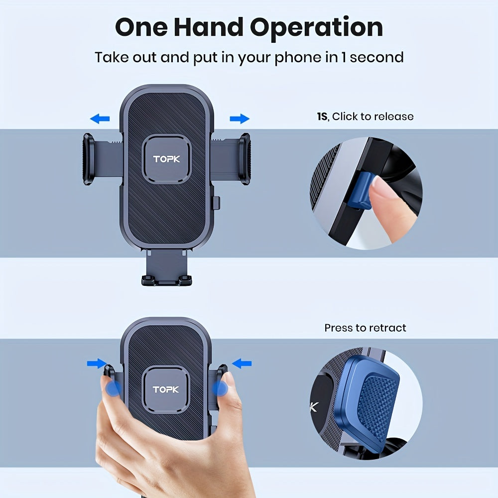 Suport auto pentru telefon TOPK D38-C, suport reglabil orizontal și vertical pentru telefonul mobil, pentru bordul mașinii, compatibil cu toate telefoanele