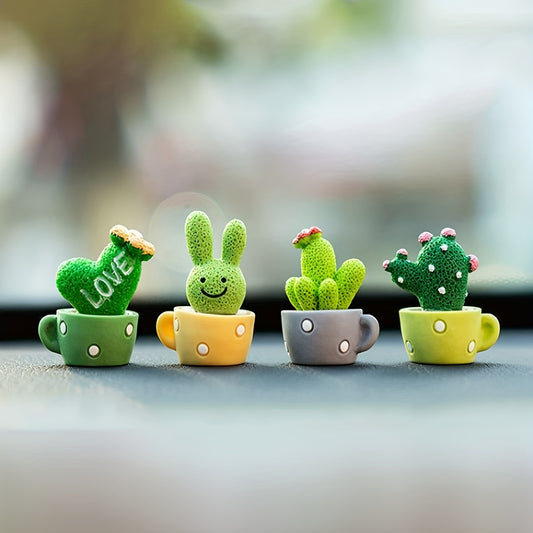 4 buc/1 set, mini plante suculente artificiale în ghivece ceramice, decorațiuni colorate pentru bordul mașinii, accesorii pentru interiorul mașinii