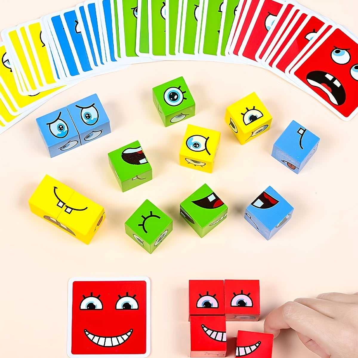 Children's Wooden Four Person Battle, Face Changing Facial Expressions, Magic Cube Building Blocks, Wooden Interactive Games, Parties, Early Childhood Education, Puzzle Toys halloween christmas gift