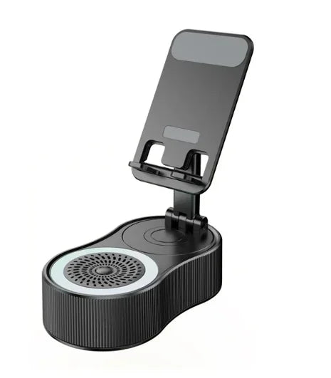 Boxă wireless cu suport pentru telefon, pliabilă, reglabilă, antiderapantă, rotativă la 360°, cu lumină ambientală colorată, subwoofer surround HD 5.3