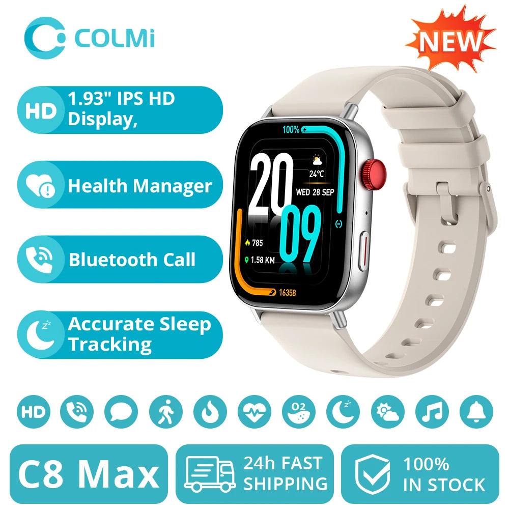Neue COLMI C8 Max Smartwatch mit Sprachanrufen, 1,93 Zoll großes HD-Farbdisplay, Gesundheits- und Fitness-Tracking-Smartwatch für Männer und Frauen