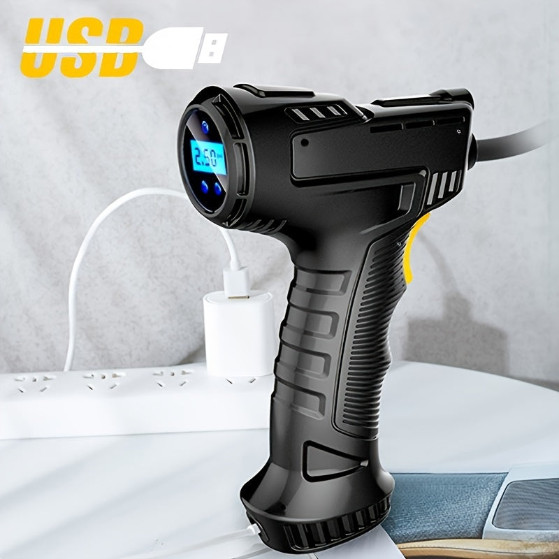Pompă de aer auto wireless, compresor automat 120W, mini reîncărcabilă portabilă fără fir, umflator anvelope, echipament cu afișaj digital, pompă pentru mașină