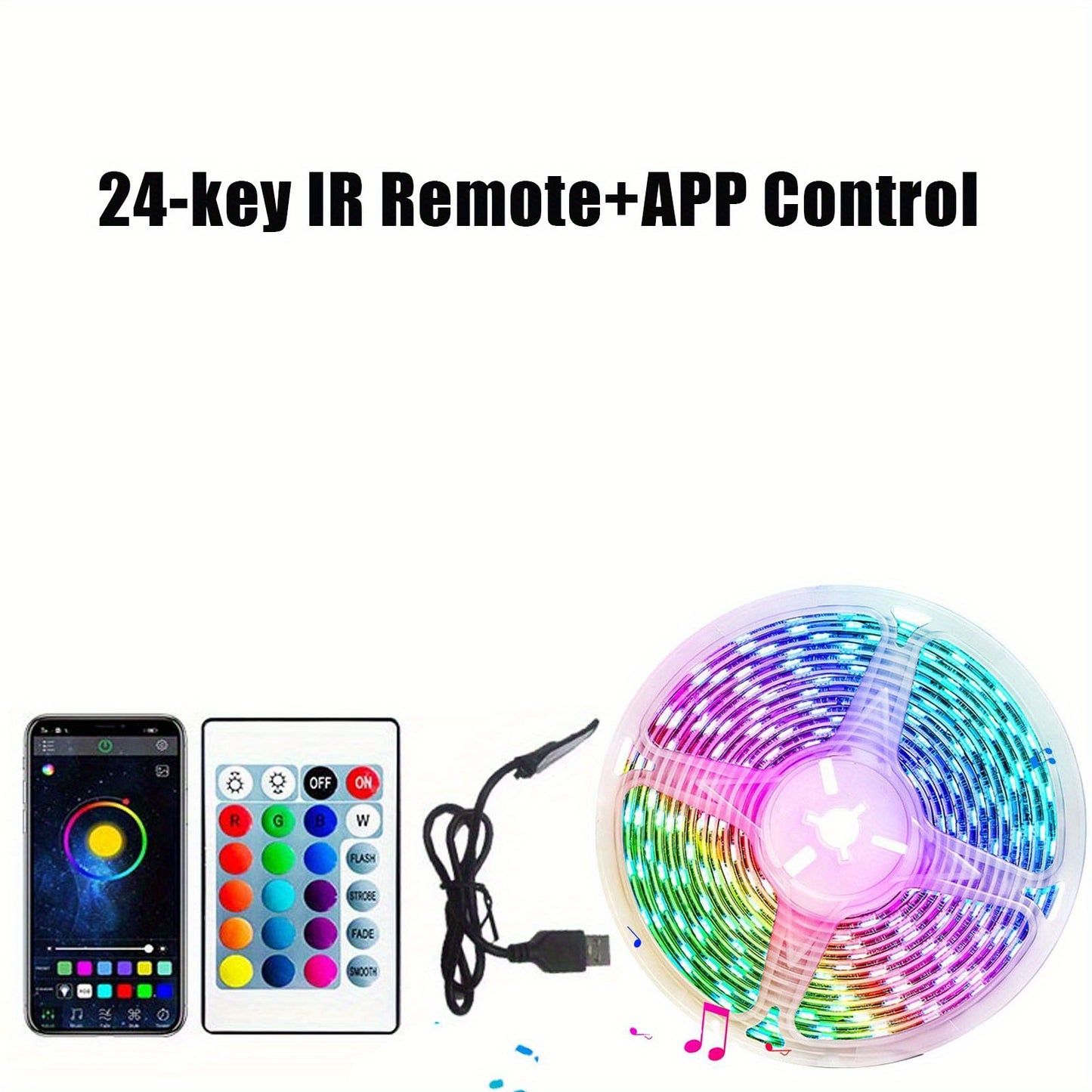 Create A Magical Ambience With 5050 RGB Led Strip Lights - Music Sync Color Changing, Remote Control, Perfect For Home, Garden, Party, And More!