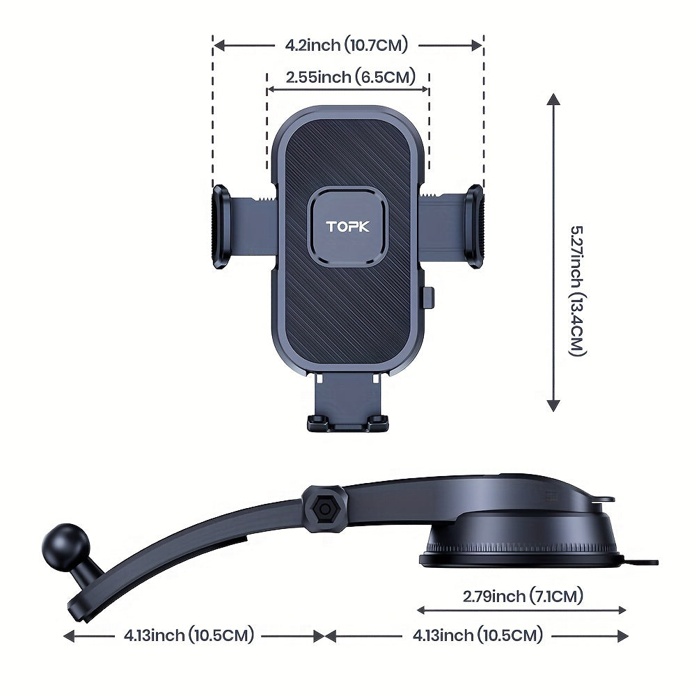 Suport auto pentru telefon TOPK D38-C, suport reglabil orizontal și vertical pentru telefonul mobil, pentru bordul mașinii, compatibil cu toate telefoanele