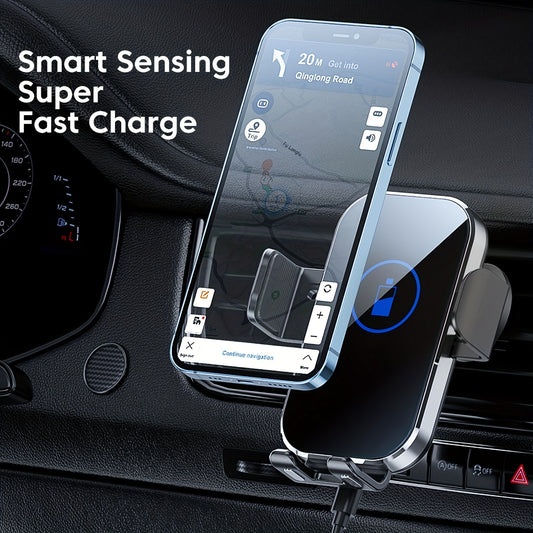 Suport auto, încărcător wireless auto, senzor automat de deschidere și închidere, sticlă securizată, încărcător auto, încărcare rapidă de 15 W pentru iPhone, Samsung și telefoane Google
