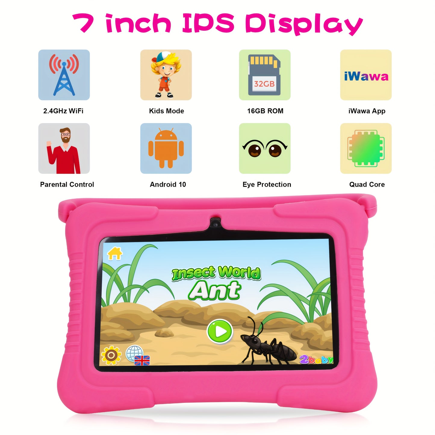 Veidoo Kids Tablet, 17.78 cm Android Tablet PC, 1GB RAM 16GB ROM, Safety Eye Protection Screen, WiFi, Dual Camera, Games, Parental Control APP, Tablet With Silicone Case1, As Halloween, Chrismas Gift