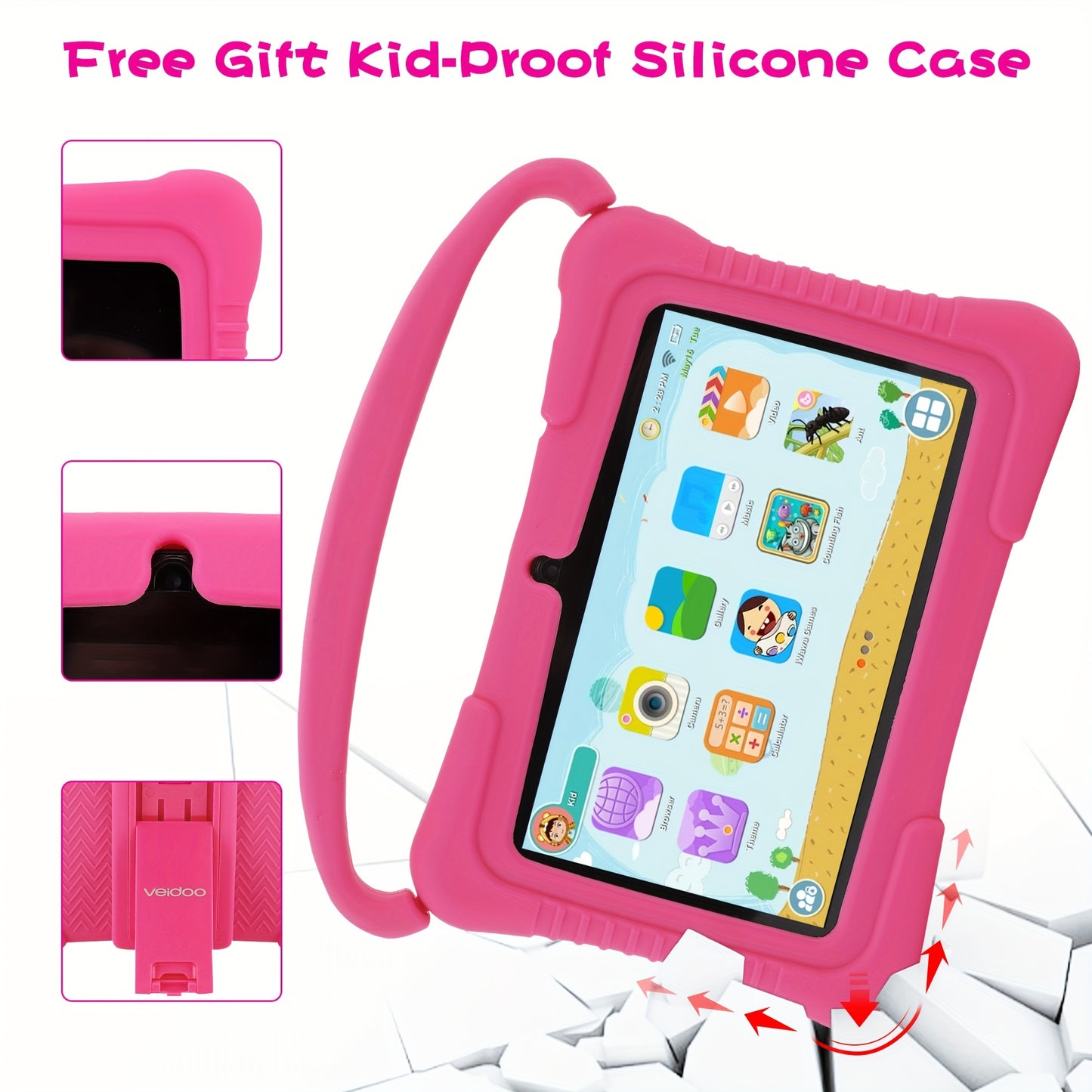 Veidoo Kids Tablet, 17.78 cm Android Tablet PC, 1GB RAM 16GB ROM, Safety Eye Protection Screen, WiFi, Dual Camera, Games, Parental Control APP, Tablet With Silicone Case1, As Halloween, Chrismas Gift