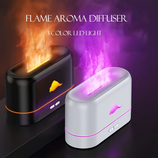 1pc Portable Flame Air Diffuser and Humidifier with Auto-Off Protection - Perfect for Home, Office, and Yoga - Noiseless Aroma Diffuser for Essential Oils (Black/White)