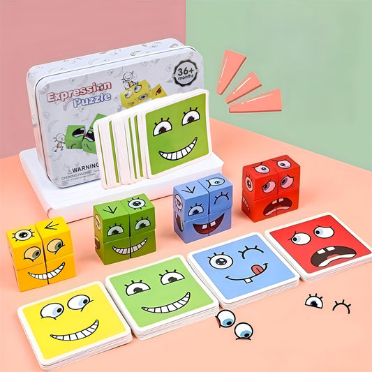 Children's Wooden Four Person Battle, Face Changing Facial Expressions, Magic Cube Building Blocks, Wooden Interactive Games, Parties, Early Childhood Education, Puzzle Toys halloween christmas gift