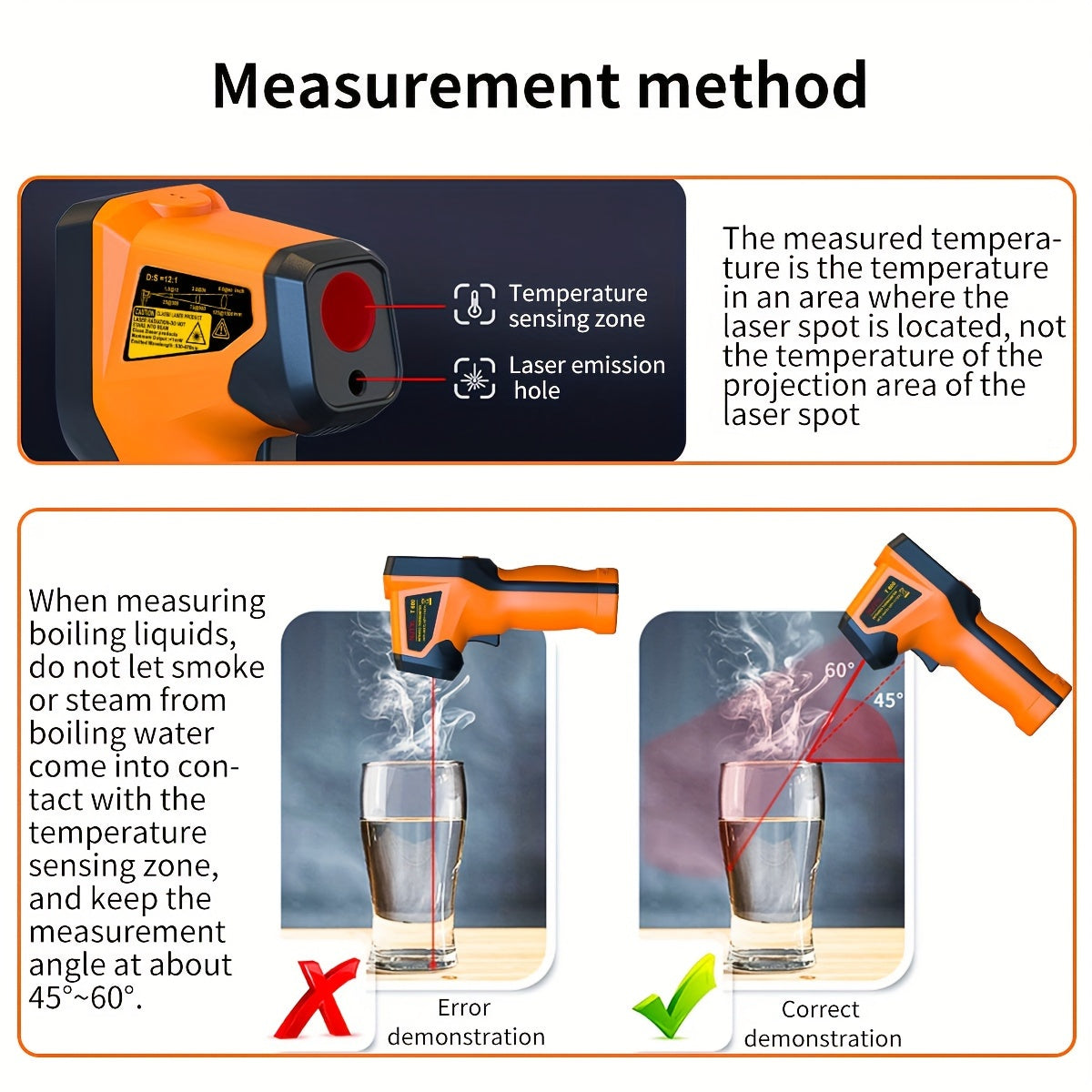 Infrarot-Thermometerpistole, Hand-Wärmetemperaturpistole für Kochtester, Pizzaofen, Grill und Motor – Laser-Oberflächentemperaturanzeige – 58 °F bis 1112 °F – NICHT für Menschen