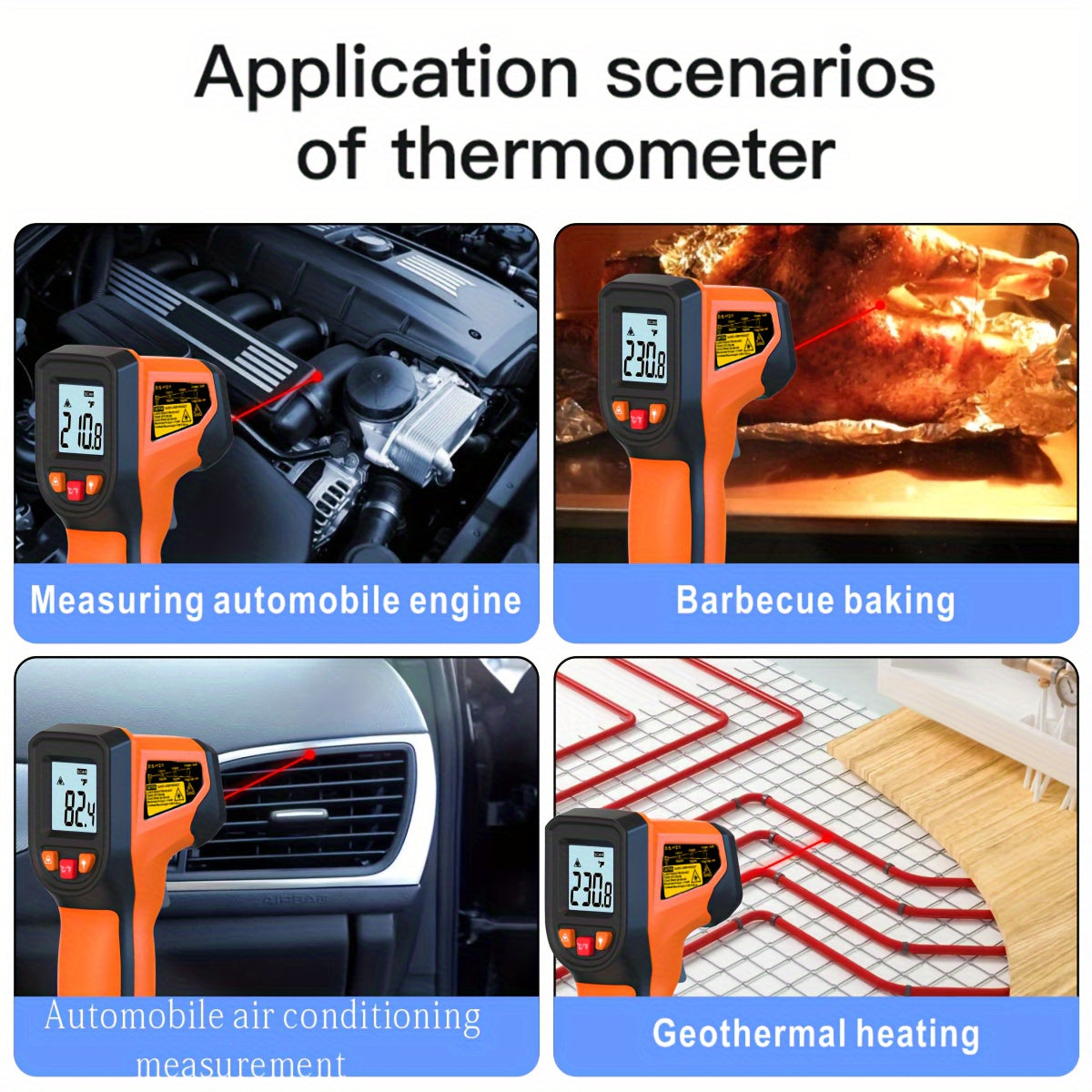 Infrarot-Thermometerpistole, Hand-Wärmetemperaturpistole für Kochtester, Pizzaofen, Grill und Motor – Laser-Oberflächentemperaturanzeige – 58 °F bis 1112 °F – NICHT für Menschen